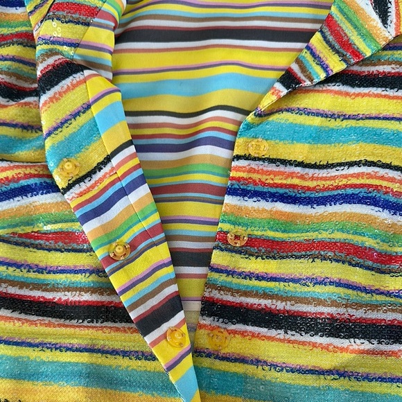 💖Fitted Cap Sleeve hidden snap front in Yellow multicolor sequins Sparkle 💖 - Picture 6 of 12